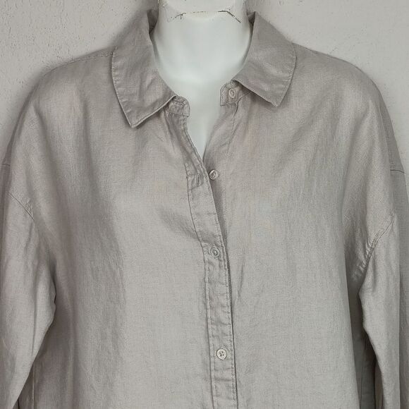 James Perse Women Sandy Beige Long Sleeve Button Down Linen Shirt Dress sz L - Picture 4 of 11
